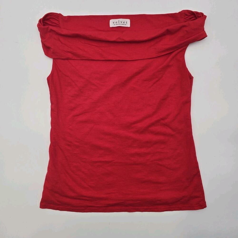Anthropologie Shirt Womens Small Red Off Shoulder Crop Velvet Graham Spencer